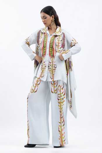AK-OK Off White Silk Collared Neck Printed Shirt And Trouser Set Online at Aza Fashions AK-OK_Off White Silk Collared Neck Printed Shirt And Trouser Set _Online_at_Aza_Fashions