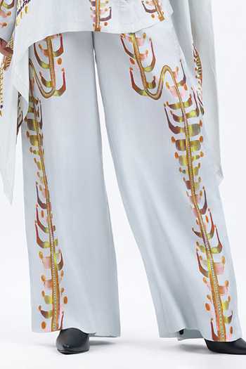 Buy AK-OK Off White Silk Collared Neck Printed Shirt And Trouser Set Online at Aza Fashions Buy_AK-OK_Off White Silk Collared Neck Printed Shirt And Trouser Set _Online_at_Aza_Fashions