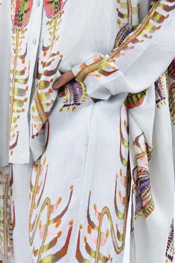 Shop AK-OK Off White Silk Collared Neck Printed Shirt And Trouser Set Shop_AK-OK_Off White Silk Collared Neck Printed Shirt And Trouser Set