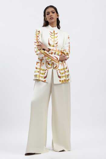 AK-OK Off White Printed Blazer Online at Aza Fashions AK-OK_Off White Printed Blazer _Online_at_Aza_Fashions