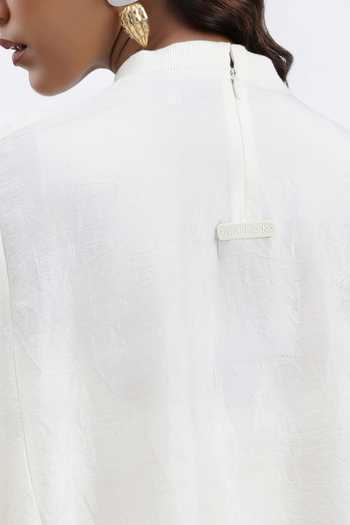 AK-OK Off White Silk High Neck, Yes Boxy Kurta And Pant Set at Aza Fashions AK-OK_Off White Silk High Neck, Yes Boxy Kurta And Pant Set _at_Aza_Fashions