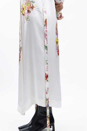 AK-OK White Silk Collared Neck Floral Print Shirt Dress Online at Aza Fashions AK-OK_White Silk Collared Neck Floral Print Shirt Dress _Online_at_Aza_Fashions