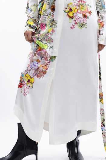 Shop AK-OK White Silk Collared Neck Floral Print Shirt Dress Online at Aza Fashions Shop_AK-OK_White Silk Collared Neck Floral Print Shirt Dress _Online_at_Aza_Fashions