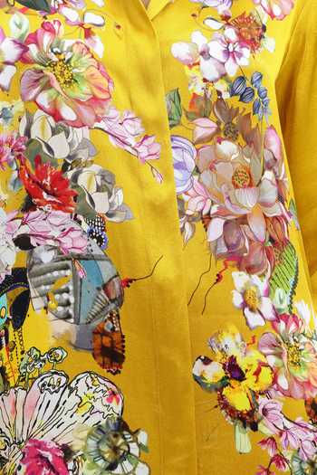 AK-OK Mustard Silk Collared Neck Flower Print Shirt Dress at Aza Fashions AK-OK_Mustard Silk Collared Neck Flower Print Shirt Dress _at_Aza_Fashions