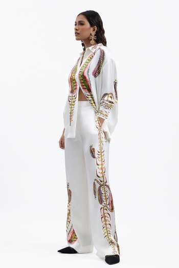 AK-OK Off White Silk Collared Neck Printed Shirt And Trouser Set Online at Aza Fashions AK-OK_Off White Silk Collared Neck Printed Shirt And Trouser Set _Online_at_Aza_Fashions