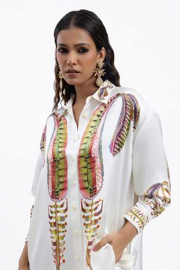 Shop AK-OK Off White Silk Collared Neck Printed Shirt And Trouser Set Online at Aza Fashions Shop_AK-OK_Off White Silk Collared Neck Printed Shirt And Trouser Set _Online_at_Aza_Fashions