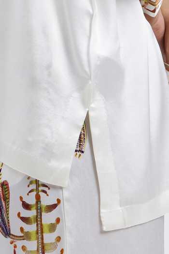 AK-OK Off White Silk Collared Neck Printed Shirt And Trouser Set at Aza Fashions AK-OK_Off White Silk Collared Neck Printed Shirt And Trouser Set _at_Aza_Fashions