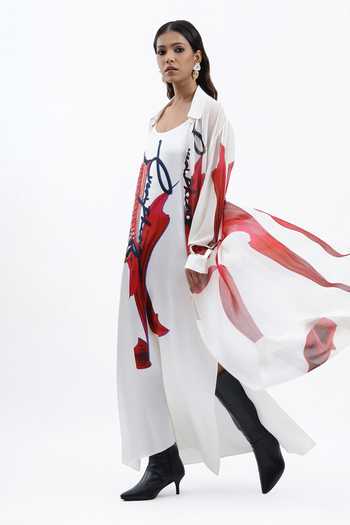 AK-OK Ivory Silk Scoop Neck Abstract Print Maxi Shirt Dress Online at Aza Fashions AK-OK_Ivory Silk Scoop Neck Abstract Print Maxi Shirt Dress _Online_at_Aza_Fashions