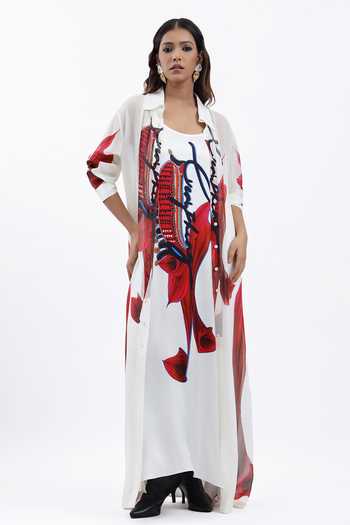 Buy AK-OK Ivory Silk Scoop Neck Abstract Print Maxi Shirt Dress Online at Aza Fashions Buy_AK-OK_Ivory Silk Scoop Neck Abstract Print Maxi Shirt Dress _Online_at_Aza_Fashions