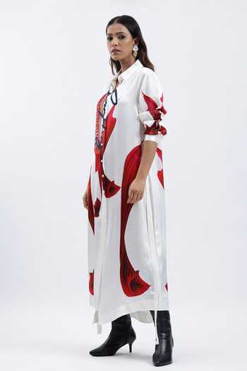 AK-OK Ivory Silk Collared Neck Printed Shirt Dress Online at Aza Fashions AK-OK_Ivory Silk Collared Neck Printed Shirt Dress _Online_at_Aza_Fashions