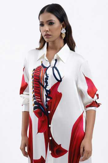 Buy AK-OK Ivory Silk Collared Neck Printed Shirt Dress Online at Aza Fashions Buy_AK-OK_Ivory Silk Collared Neck Printed Shirt Dress _Online_at_Aza_Fashions