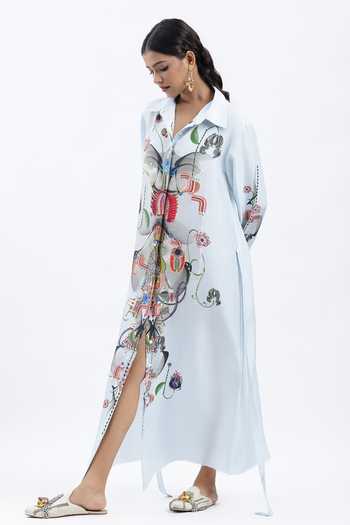 AK-OK Floral Print Maxi Shirt Dress