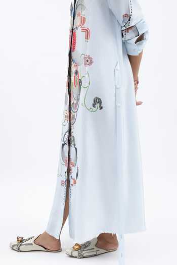 Buy AK-OK Blue Silk Collared Neck Floral Print Maxi Shirt Dress Online at Aza Fashions Buy_AK-OK_Blue Silk Collared Neck Floral Print Maxi Shirt Dress _Online_at_Aza_Fashions