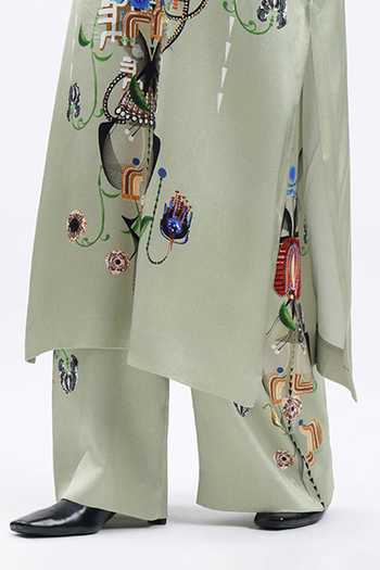 Buy AK-OK Green Silk Round Neck Printed Kurta And Trouser Set Online at Aza Fashions Buy_AK-OK_Green Silk Round Neck Printed Kurta And Trouser Set _Online_at_Aza_Fashions
