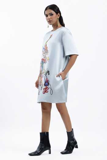 Buy AK-OK Green Silk Round Neck Printed Short Dress Online at Aza Fashions Buy_AK-OK_Green Silk Round Neck Printed Short Dress _Online_at_Aza_Fashions