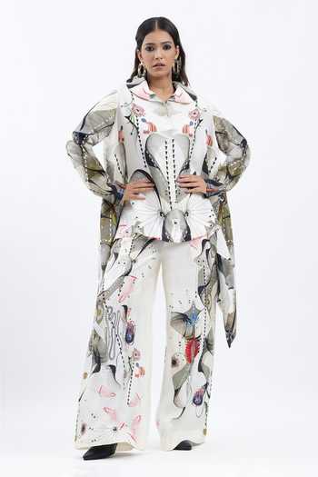 AK-OK Printed Asymmetric Shirt With Trouser