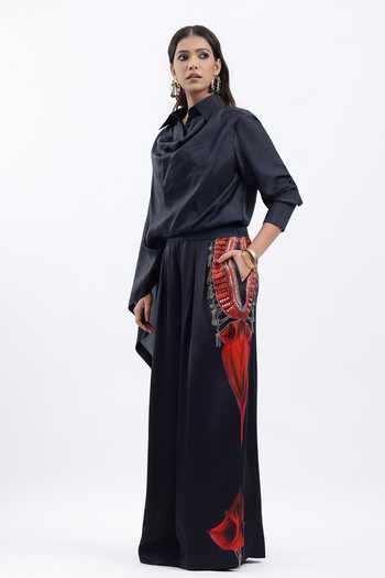AK-OK Black Placement Printed Cupro Trouser Online at Aza Fashions AK-OK_Black Placement Printed Cupro Trouser _Online_at_Aza_Fashions