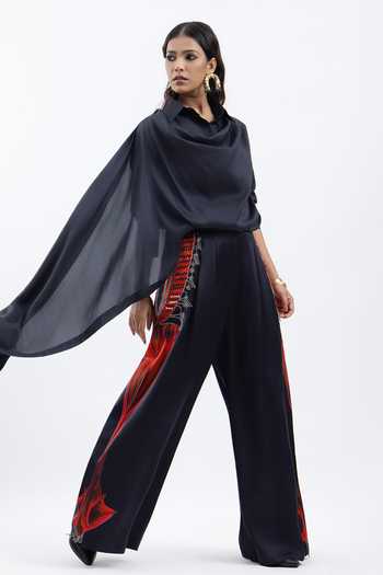 Buy AK-OK Black Placement Printed Cupro Trouser Online at Aza Fashions Buy_AK-OK_Black Placement Printed Cupro Trouser _Online_at_Aza_Fashions