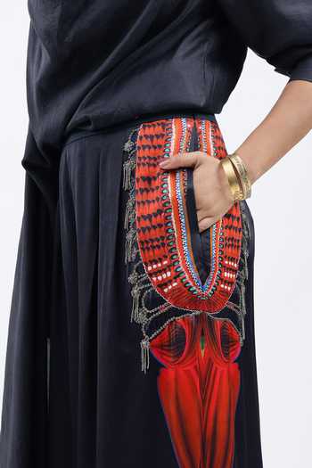 Shop AK-OK Black Placement Printed Cupro Trouser Online at Aza Fashions Shop_AK-OK_Black Placement Printed Cupro Trouser _Online_at_Aza_Fashions