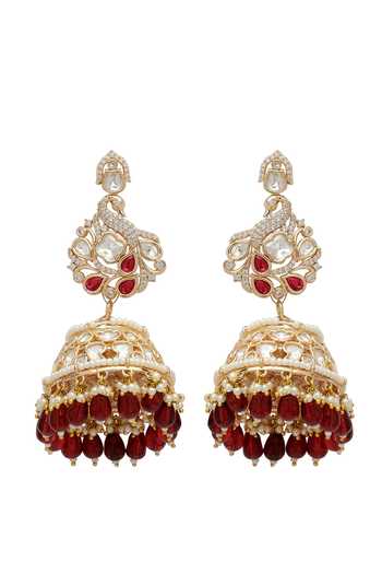 Xago_White Mayuraragini Kundan Peacock Jhumkas _Online_at_Aza_Fashions