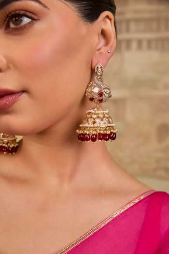 Buy_Xago_White Mayuraragini Kundan Peacock Jhumkas _Online_at_Aza_Fashions