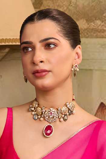 Xago Ruby Cccent Polki Choker Necklace Set 