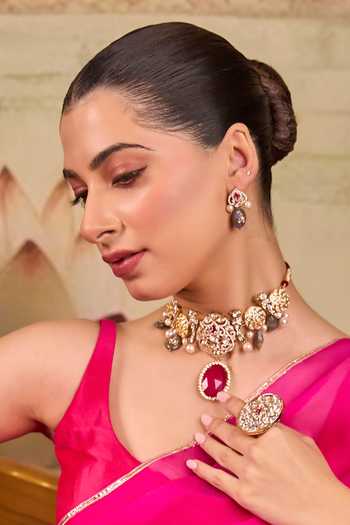 Buy Xago Pink Ruby Cccent Polki Choker Necklace Set Online at Aza Fashions Buy_Xago_Pink Ruby Cccent Polki Choker Necklace Set _Online_at_Aza_Fashions