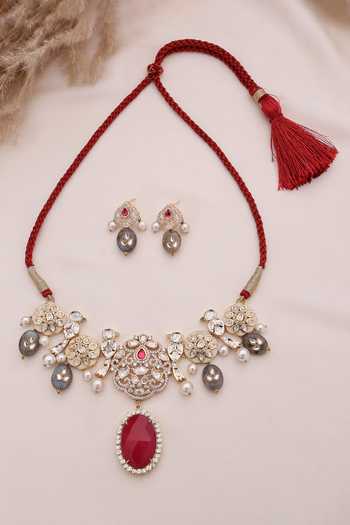 Xago Ruby Cccent Polki Choker Necklace Set 