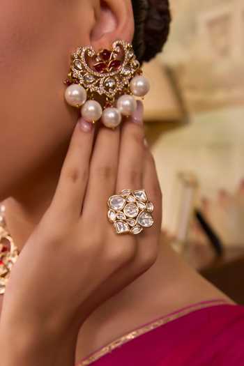Xago Pink Cubic Zirconia Cluster Stud Earrings Online at Aza Fashions Xago_Pink Cubic Zirconia Cluster Stud Earrings _Online_at_Aza_Fashions