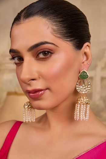 Xago Pearl Tasselled Chandbali Jhumkas 