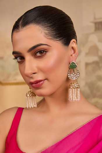 Xago Pearl Tasselled Chandbali Jhumkas 