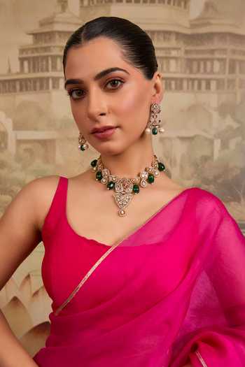 Xago Polki Emerald Peacock Motif Necklace Set 