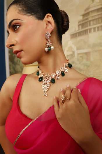 Xago Polki & Green Bead Drop Earrings 