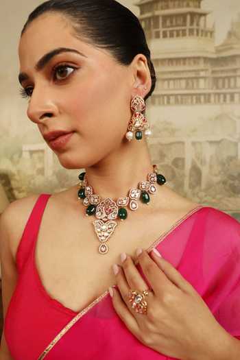Xago Polki & Green Bead Drop Earrings 