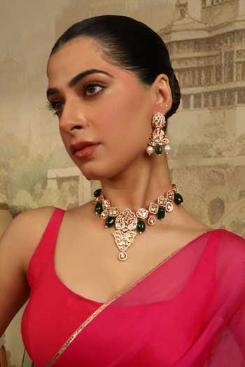 Xago Polki Emerald Peacock Motif Necklace 
