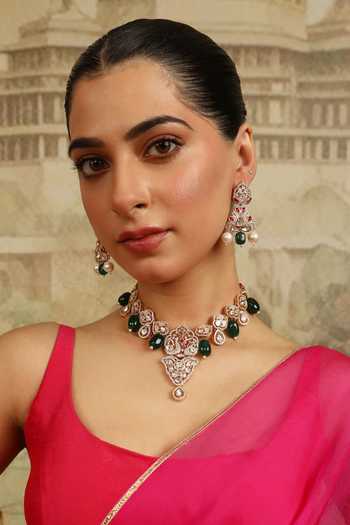 Xago Polki Emerald Peacock Motif Necklace 