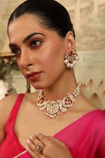 Xago Floral Medallion Double Strand Pearl Collar Necklace 