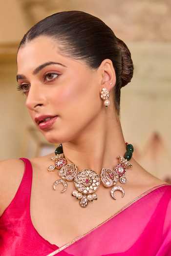 Xago Polki & Emerald Bead Studded Necklace Set 