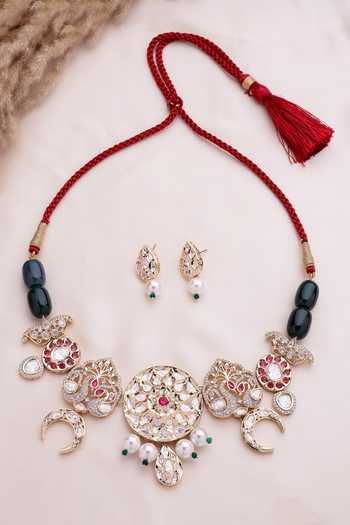 Xago Polki & Emerald Bead Studded Necklace Set 