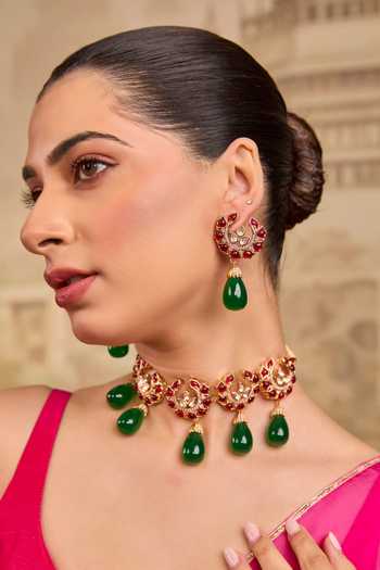 Xago Teardrop Accents Ruby & Emerald Choker Set 