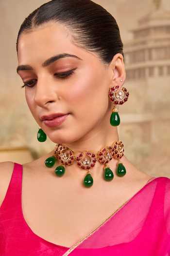 Buy Xago Pink Teardrop Accents Ruby And Emerald Choker Set Online at Aza Fashions Buy_Xago_Pink Teardrop Accents Ruby And Emerald Choker Set _Online_at_Aza_Fashions