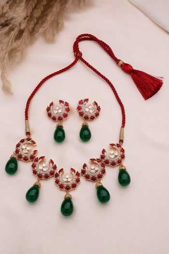 Xago Teardrop Accents Ruby & Emerald Choker Set 