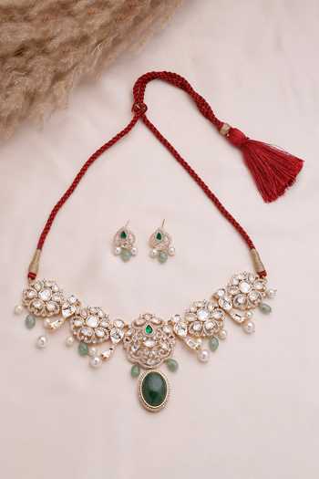 Xago Pearl Kundan Embellished Choker Necklace Set 