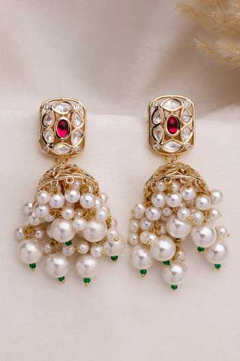 Xago Ruby Accent & Pearl Droplet Jhumkas 