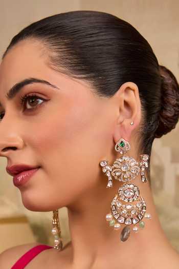 Buy Xago Green Polki And Pearl Tiered Statement Earrings Online at Aza Fashions Buy_Xago_Green Polki And Pearl Tiered Statement Earrings _Online_at_Aza_Fashions
