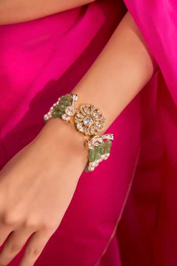 Xago_Green Beaded Kundan Polki Bracelet _Online_at_Aza_Fashions