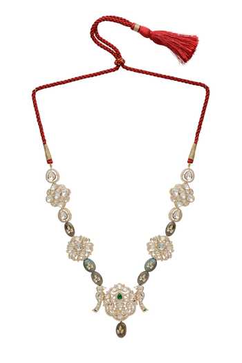Xago_White Stone And Crystal Floral Pendant Necklace _Online_at_Aza_Fashions