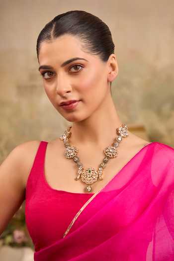 Buy Xago White Stone And Crystal Floral Pendant Necklace Online at Aza Fashions Buy_Xago_White Stone And Crystal Floral Pendant Necklace _Online_at_Aza_Fashions
