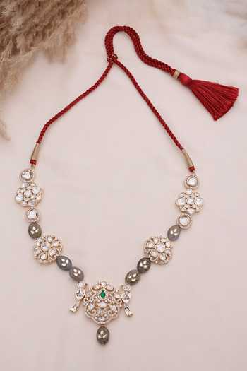 Xago Stone & Crystal Floral Pendant Necklace 