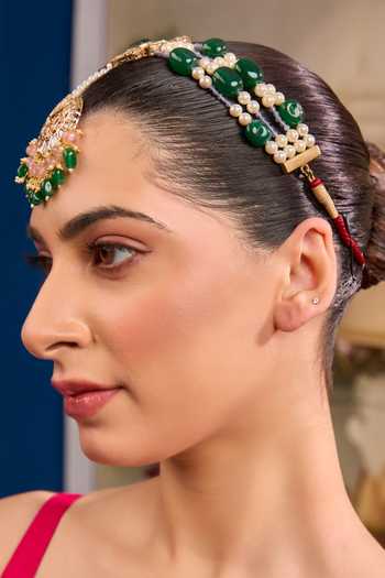Xago Green Bead Drop Embellished Maangtikka Online at Aza Fashions Xago_Green Bead Drop Embellished Maangtikka _Online_at_Aza_Fashions